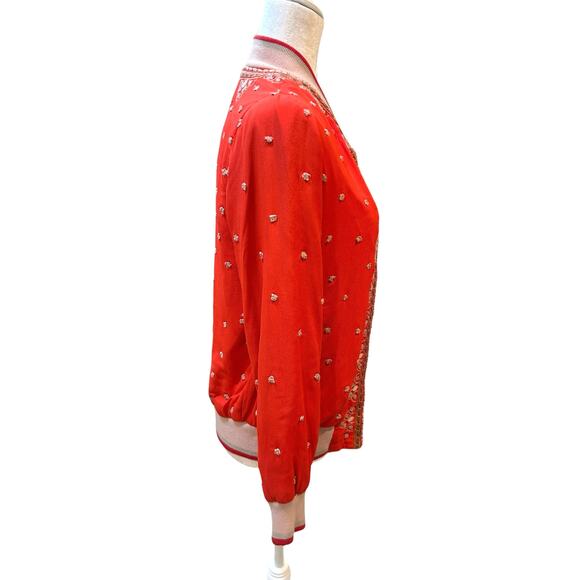 Anthropologie Conditions Apply Arabella Jacket Size XS Red Embroidered Bomber - Picture 9 of 16